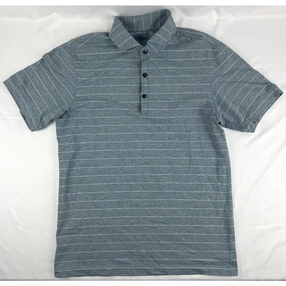 Lululemon Polo Men's Medium Blue White Striped Performance Short Sleeve Shirt - Picture 2 of 6